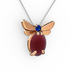 Kök yakut ve lab safir 8 ayar rose altın kolye (40 cm beyaz altın rolo zincir)