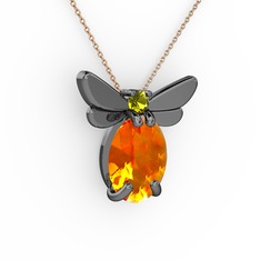 Elisa Kelebek Kolye - Sitrin ve peridot 925 ayar siyah rodyum kaplama gümüş kolye (40 cm gümüş rolo zincir) #ir72id