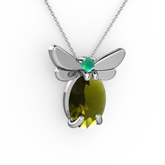 Elisa Kelebek Kolye - Peridot ve kök zümrüt 925 ayar gümüş kolye (40 cm beyaz altın rolo zincir) #iwn4zd