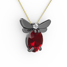 Elisa Kelebek Kolye - Garnet ve swarovski 925 ayar siyah rodyum kaplama gümüş kolye (40 cm altın rolo zincir) #j8e2gb
