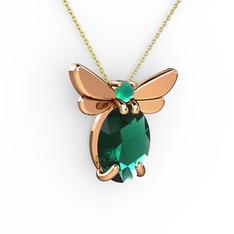 Elisa Kelebek Kolye - Yeşil kuvars ve kök zümrüt 925 ayar rose altın kaplama gümüş kolye (40 cm altın rolo zincir) #j8evcj