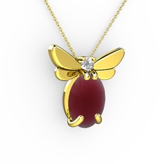 Kök yakut ve swarovski 8 ayar altın kolye (40 cm gümüş rolo zincir)