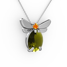 Peridot ve sitrin 8 ayar beyaz altın kolye (40 cm beyaz altın rolo zincir)