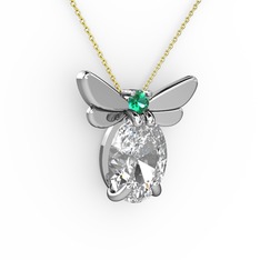 Elisa Kelebek Kolye - Beyaz zirkon ve yeşil kuvars 18 ayar beyaz altın kolye (40 cm altın rolo zincir) #ke40wp