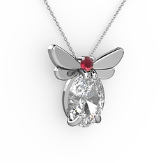 Swarovski ve kök yakut 14 ayar beyaz altın kolye (40 cm beyaz altın rolo zincir)
