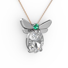 Elisa Kelebek Kolye - Swarovski ve yeşil kuvars 14 ayar beyaz altın kolye (40 cm rose altın rolo zincir) #ky8nkj