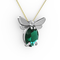 Yeşil kuvars ve swarovski 8 ayar beyaz altın kolye (40 cm altın rolo zincir)