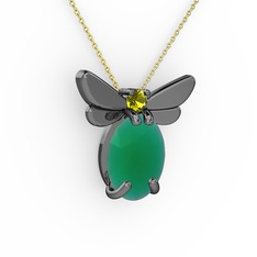 Kök zümrüt ve peridot 925 ayar siyah rodyum kaplama gümüş kolye (40 cm altın rolo zincir)