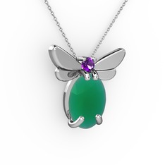 Elisa Kelebek Kolye - Kök zümrüt ve ametist 18 ayar beyaz altın kolye (40 cm gümüş rolo zincir) #l9386x