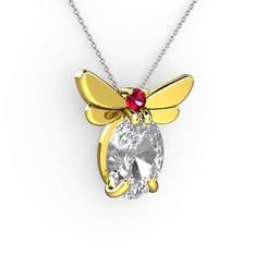 Elisa Kelebek Kolye - Swarovski ve rodolit garnet 925 ayar altın kaplama gümüş kolye (40 cm gümüş rolo zincir) #ldw3ox