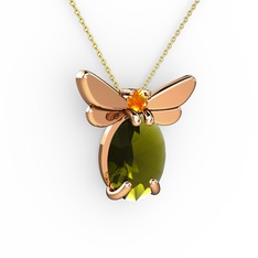 Elisa Kelebek Kolye - Peridot ve sitrin 8 ayar rose altın kolye (40 cm altın rolo zincir) #le2ly3