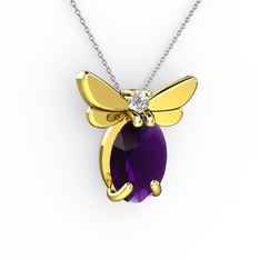 Ametist ve swarovski 14 ayar altın kolye (40 cm gümüş rolo zincir)
