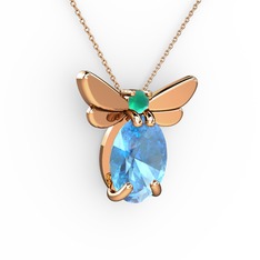 Elisa Kelebek Kolye - Akuamarin ve kök zümrüt 925 ayar rose altın kaplama gümüş kolye (40 cm gümüş rolo zincir) #lvnx6h