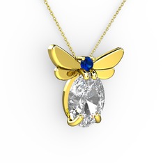Elisa Kelebek Kolye - Swarovski ve lab safir 8 ayar altın kolye (40 cm altın rolo zincir) #m8h9vg