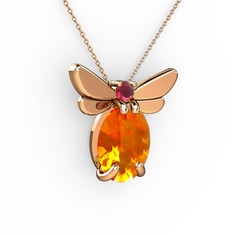 Elisa Kelebek Kolye - Sitrin ve kök yakut 18 ayar rose altın kolye (40 cm rose altın rolo zincir) #m9q9vf
