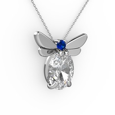 Swarovski ve lab safir 8 ayar beyaz altın kolye (40 cm beyaz altın rolo zincir)