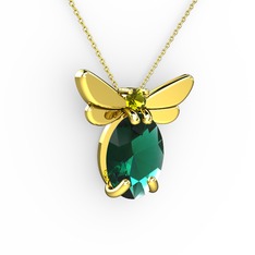 Elisa Kelebek Kolye - Yeşil kuvars ve peridot 8 ayar altın kolye (40 cm altın rolo zincir) #mtej14