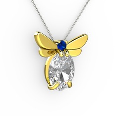 Elisa Kelebek Kolye - Beyaz zirkon ve lab safir 14 ayar altın kolye (40 cm beyaz altın rolo zincir) #n10k7o