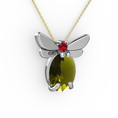 Elisa Kelebek Kolye - Peridot ve garnet 14 ayar beyaz altın kolye (40 cm altın rolo zincir) #npoxrj