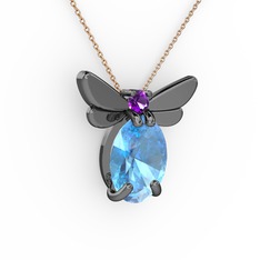 Elisa Kelebek Kolye - Akuamarin ve ametist 925 ayar siyah rodyum kaplama gümüş kolye (40 cm rose altın rolo zincir) #nq8c4j