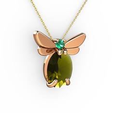 Elisa Kelebek Kolye - Peridot ve yeşil kuvars 14 ayar rose altın kolye (40 cm gümüş rolo zincir) #nt84nu