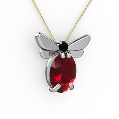 Elisa Kelebek Kolye - Garnet ve siyah zirkon 8 ayar beyaz altın kolye (40 cm gümüş rolo zincir) #ntgsf0