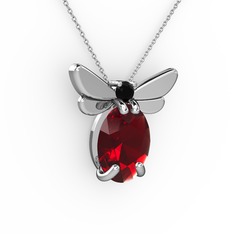 Garnet ve siyah zirkon 18 ayar beyaz altın kolye (40 cm beyaz altın rolo zincir)