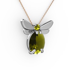 Elisa Kelebek Kolye - Peridot 14 ayar beyaz altın kolye (40 cm rose altın rolo zincir) #ofab4o