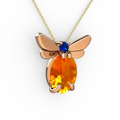 Sitrin ve lab safir 14 ayar rose altın kolye (40 cm altın rolo zincir)