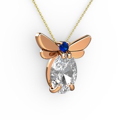 Elisa Kelebek Kolye - Swarovski ve lab safir 14 ayar rose altın kolye (40 cm altın rolo zincir) #ozp7g1
