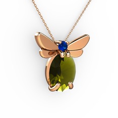 Elisa Kelebek Kolye - Peridot ve lab safir 14 ayar rose altın kolye (40 cm gümüş rolo zincir) #p0j1ru