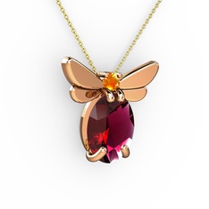 Elisa Kelebek Kolye - Rodolit garnet ve sitrin 8 ayar rose altın kolye (40 cm gümüş rolo zincir) #pofqsy