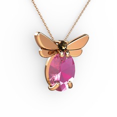 Elisa Kelebek Kolye - Pembe kuvars ve dumanlı kuvars 18 ayar rose altın kolye (40 cm rose altın rolo zincir) #q8kmne