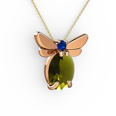 Elisa Kelebek Kolye - Peridot ve lab safir 18 ayar rose altın kolye (40 cm altın rolo zincir) #qbi08b