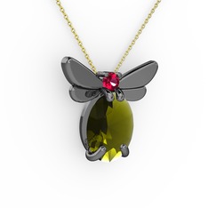 Elisa Kelebek Kolye - Peridot ve rodolit garnet 925 ayar siyah rodyum kaplama gümüş kolye (40 cm altın rolo zincir) #qmhrep