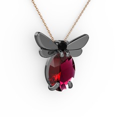 Elisa Kelebek Kolye - Rodolit garnet ve siyah zirkon 925 ayar siyah rodyum kaplama gümüş kolye (40 cm rose altın rolo zincir) #qqtzjb