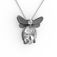 Elisa Kelebek Kolye - Swarovski ve pırlanta 925 ayar siyah rodyum kaplama gümüş kolye (0.24 karat, 40 cm beyaz altın rolo zincir) #qu50cv