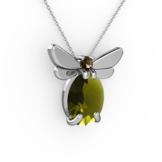 Elisa Kelebek Kolye - Peridot ve dumanlı kuvars 14 ayar beyaz altın kolye (40 cm beyaz altın rolo zincir) #r03758