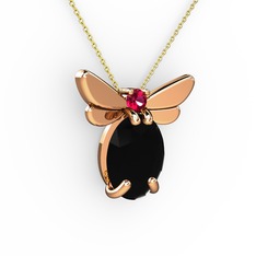Siyah zirkon ve rodolit garnet 8 ayar rose altın kolye (40 cm gümüş rolo zincir)