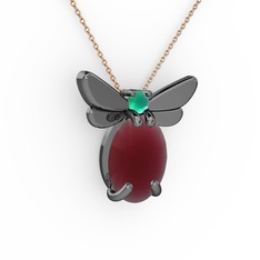 Elisa Kelebek Kolye - Kök yakut ve kök zümrüt 925 ayar siyah rodyum kaplama gümüş kolye (40 cm rose altın rolo zincir) #sgtntt