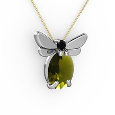 Elisa Kelebek Kolye - Peridot ve siyah zirkon 18 ayar beyaz altın kolye (40 cm altın rolo zincir) #spmxhn