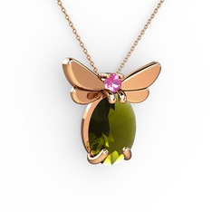 Elisa Kelebek Kolye - Peridot ve pembe kuvars 925 ayar rose altın kaplama gümüş kolye (40 cm rose altın rolo zincir) #sr6tda