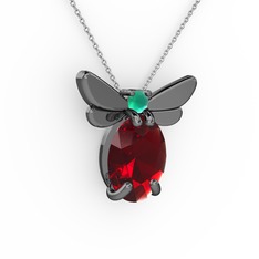 Elisa Kelebek Kolye - Garnet ve kök zümrüt 925 ayar siyah rodyum kaplama gümüş kolye (40 cm beyaz altın rolo zincir) #ssybhg
