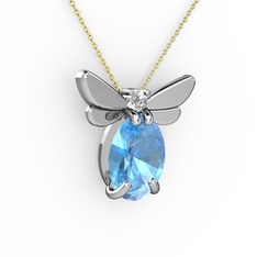 Elisa Kelebek Kolye - Akuamarin ve swarovski 925 ayar gümüş kolye (40 cm gümüş rolo zincir) #st0vpt