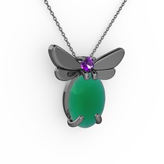 Elisa Kelebek Kolye - Kök zümrüt ve ametist 925 ayar siyah rodyum kaplama gümüş kolye (40 cm gümüş rolo zincir) #tebn73