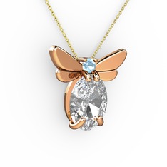 Elisa Kelebek Kolye - Swarovski ve akuamarin 8 ayar rose altın kolye (40 cm gümüş rolo zincir) #u7tokf