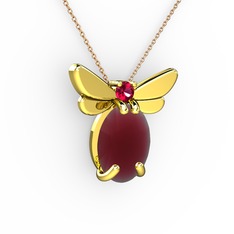 Kök yakut ve rodolit garnet 925 ayar altın kaplama gümüş kolye (40 cm rose altın rolo zincir)