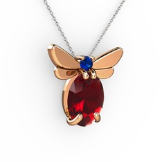 Elisa Kelebek Kolye - Garnet ve lab safir 8 ayar rose altın kolye (40 cm gümüş rolo zincir) #uqdnc9