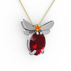Garnet ve sitrin 8 ayar beyaz altın kolye (40 cm altın rolo zincir)