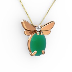 Elisa Kelebek Kolye - Kök zümrüt ve pırlanta 8 ayar rose altın kolye (0.24 karat, 40 cm altın rolo zincir) #vq3rxl